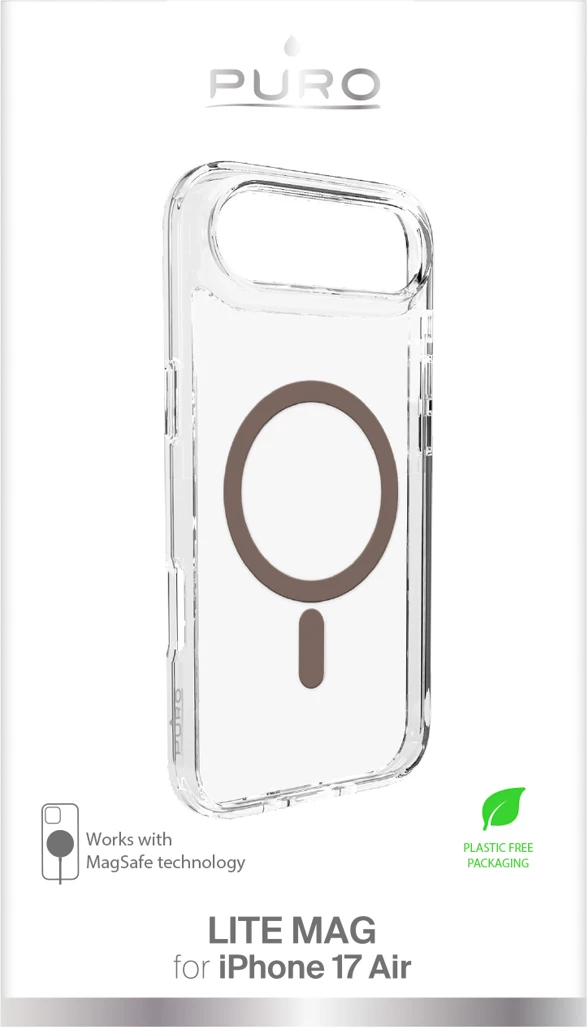 Mbështjellës Puro Lite Mag për iPhone 17 Air, MagSafe, Transparent me unazë kafe