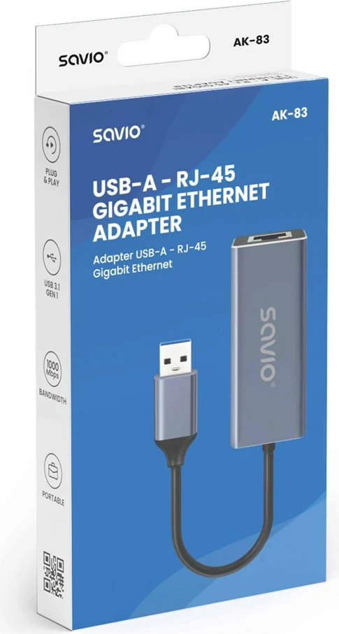 Adapter rrjeti SAVIO AK-83, USB Type-A në RJ-45, i zi