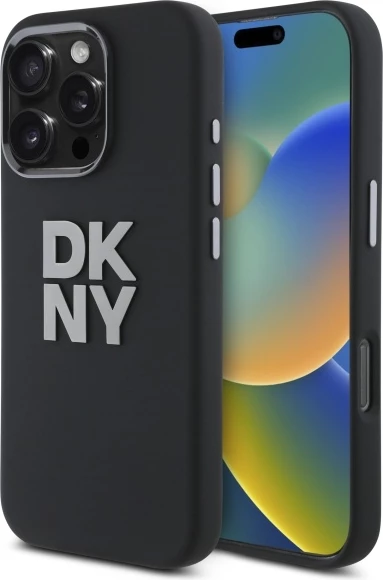 Mbështjellës DKNY Liquid Silicone Metal Logo për iPhone 16 Pro Max, i zi