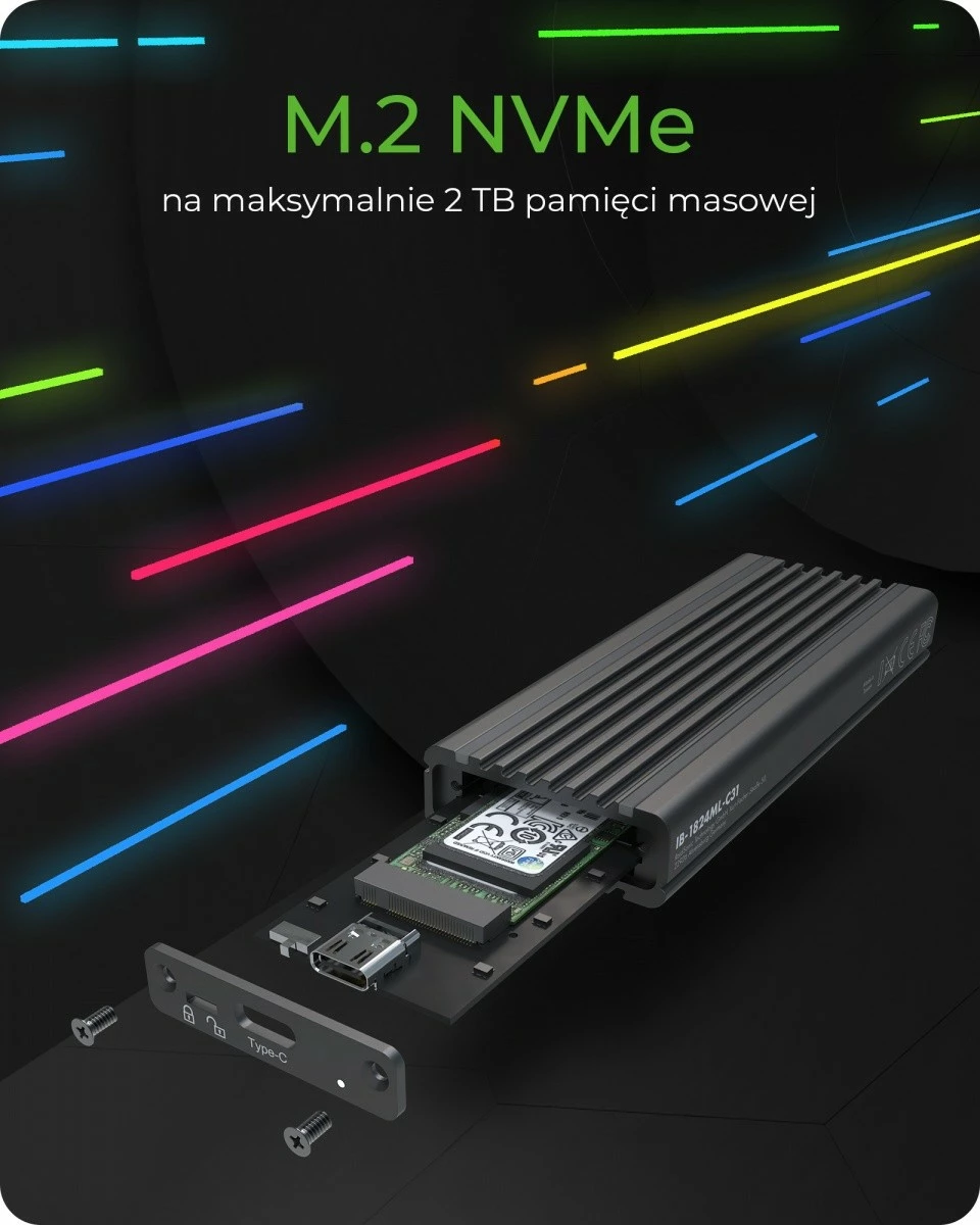 Kasë IcyBox IB-1824ML-C31 për SSD M.2 NVMe, RGB, e zezë