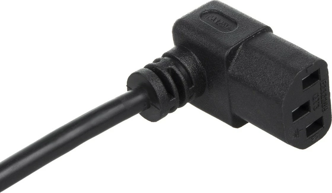 Kabel rryme, Maclean MCTV-854, 3 m, prizë EU Schuko në IEC C13 kënd 90°, e zezë