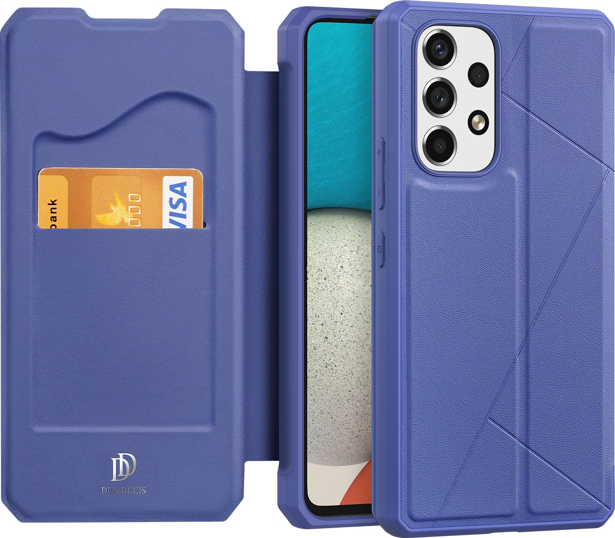 Mbështjellës Dux Ducis Skin X për Samsung Galaxy A73, me xhep për karta, me stand, kaltër