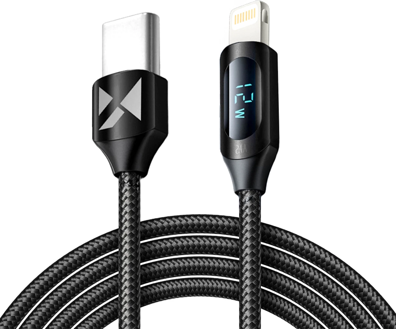 Kabllo Wozinsky WUCLC2 USB-C në Lightning, 2m, 36W, me ekran LED, e zezë