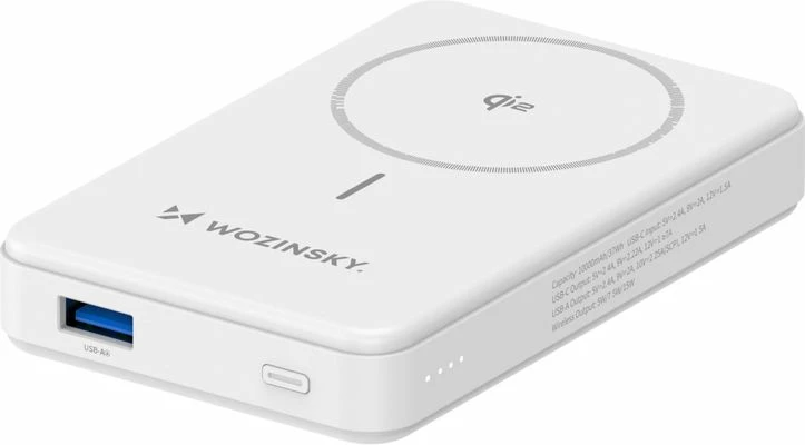 Powerbank Wozinsky WLWP-10KA0Y3WS, 10000 mAh, Qi2, MagSafe, me mbajtëse, Bardhë