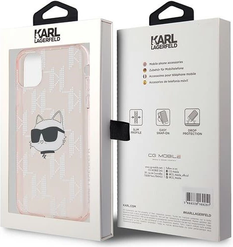 Mbështjellës Karl Lagerfeld IML Choupette Head & Monogram për iPhone 11/XR, Rozë