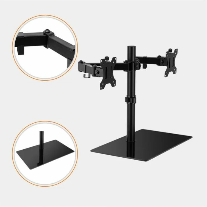 Mbajtëse tavoline për dy monitorë VONHAUS 3000484 13-27\", bazë xhami, e zezë