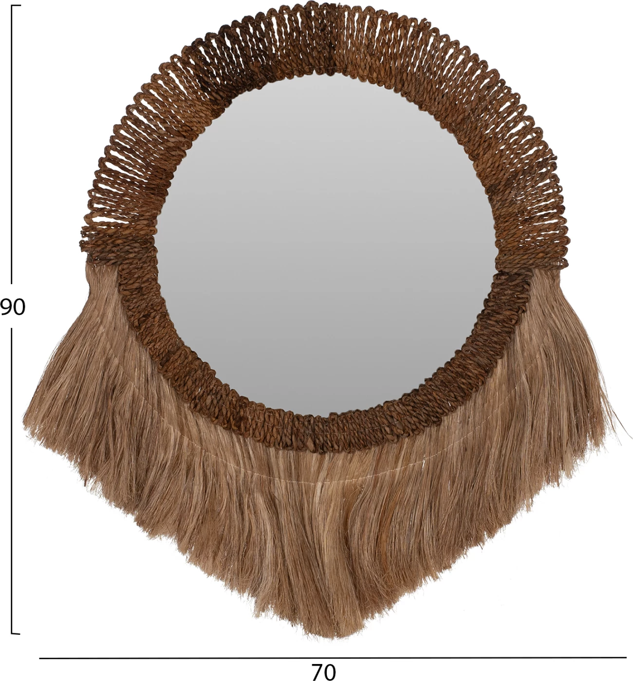 Pasqyrë rrethore me kornizë prej fibrash abaca, ngjyrë natyrale, 70x4x90H cm, FH7804