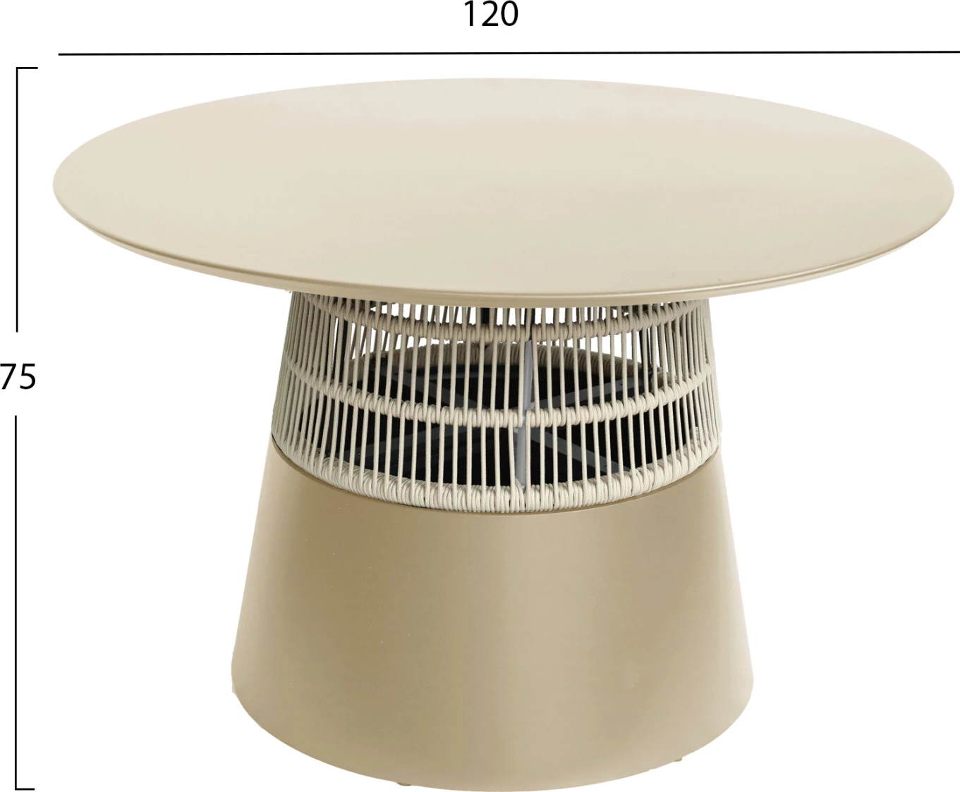 Tavolinë e rrumbullakët SAEID FH6106.04 alumin, ngjyrë shampanjë, litar sintetik, ngjyrë bezhë, Φ120x75H cm