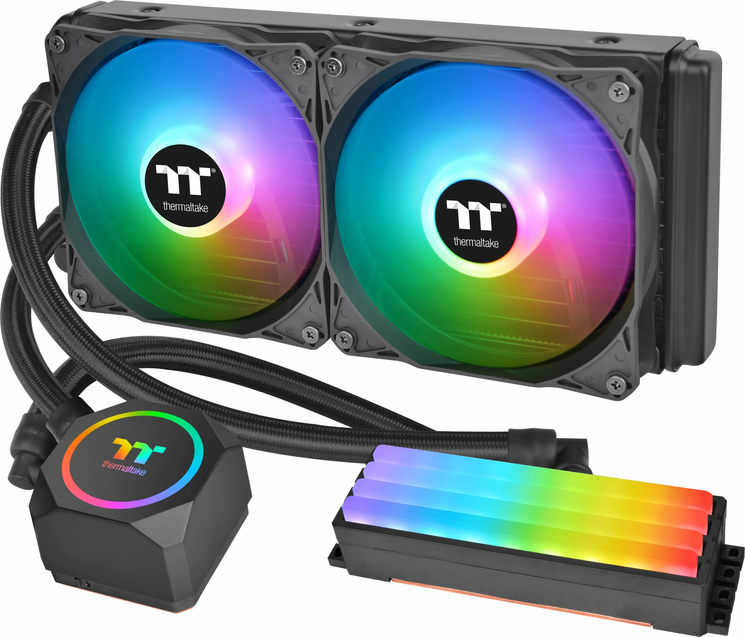Ftohës me ujë AIO Thermaltake Floe RC 240, RGB, për CPU dhe RAM, i zi