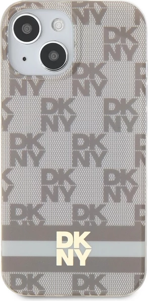 Mbështjellës DKNY IML Checkered Mono Pattern & Printed Stripes MagSafe për iPhone 15/14/13, Bezhe