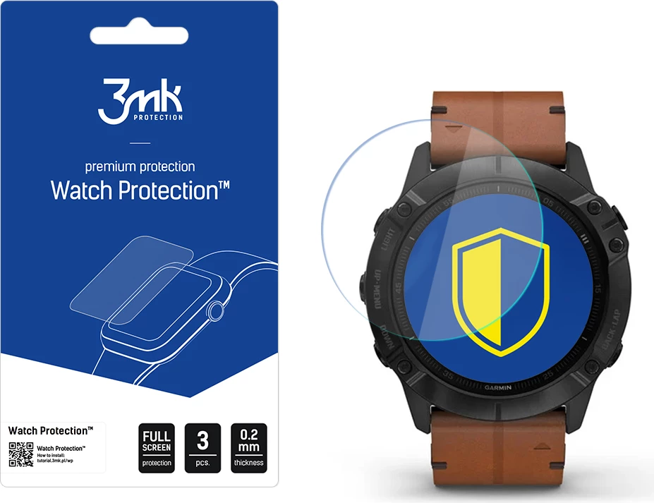 Xham mbrojtës hibrid për smartwatch 3mk Protection Watch Protection FlexibleGlass për Garmin Fenix 6X, set prej 3 copë