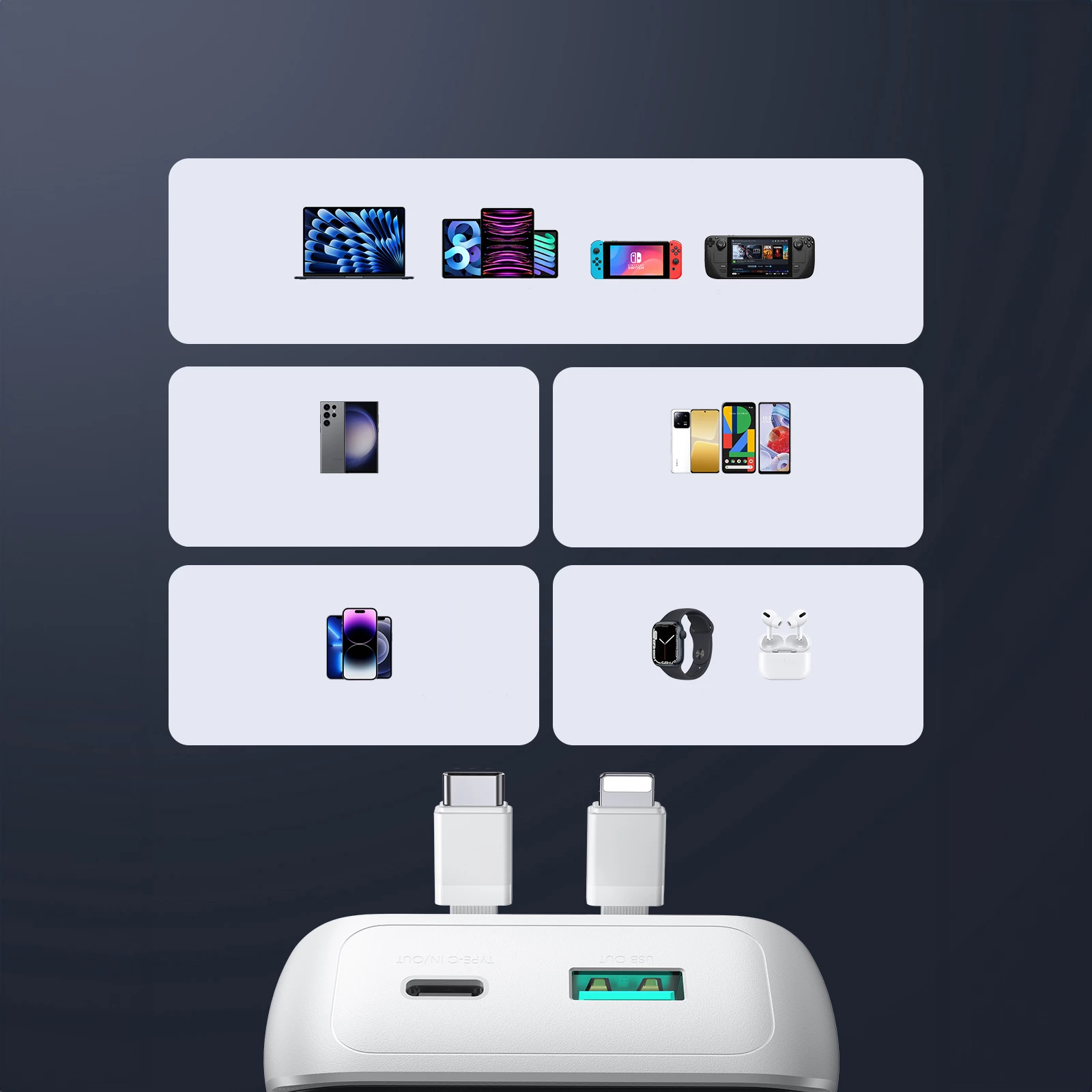 Powerbank Joyroom JR-PBC06, 10000mAh, 30W, me kabllo të integruara, Bardhë