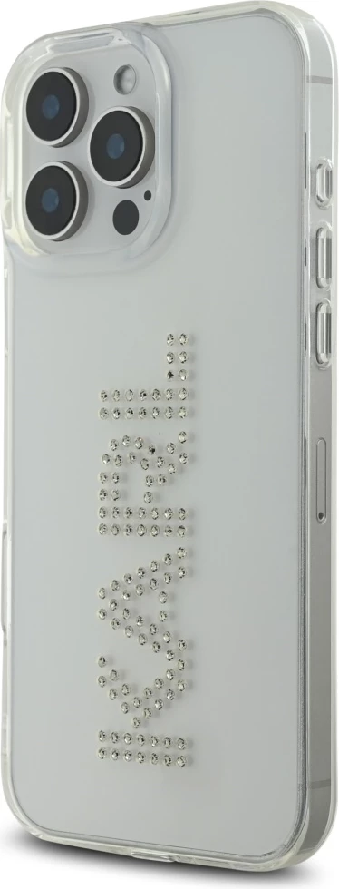 Mbështjellës Karl Lagerfeld IML Rhinestones Logo për iPhone 16 Pro, Transparent