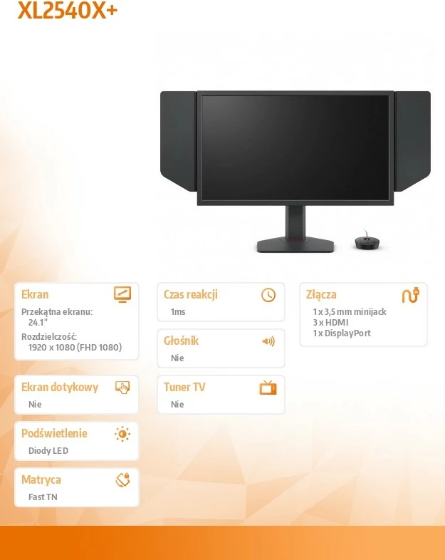 Monitor gaming, ZOWIE XL2540X+, 24.1", FHD 1920x1080, 280Hz, 1ms, Fast TN, HDMI/DP, e zi