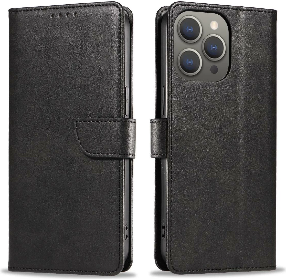 Mbështjellës Hurtel Leather Book Case për iPhone 16 Pro, e zezë