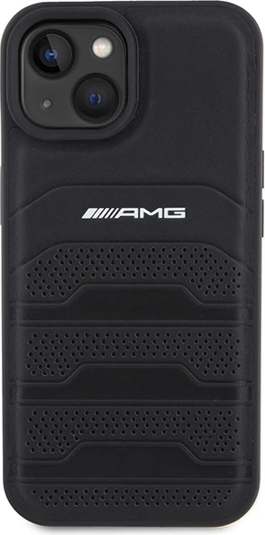 Mbështjellës Mercedes AMG Leather Debossed Lines për iPhone 15 Plus, i zi