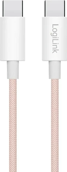Kabëll USB-C në USB-C LogiLink 1m, najlon, rozë