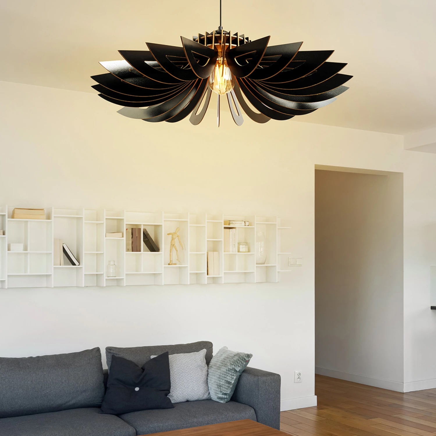 Llambë tavani prej druri, e zezë, FH7348.03, Φ68x50Υ cm