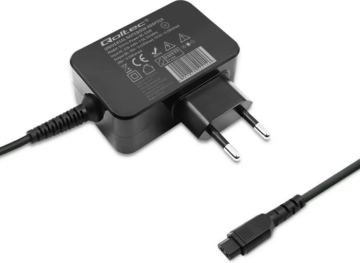 Adapter universal energjie Qoltec 52414, 65W, 10 konektorë, i zi