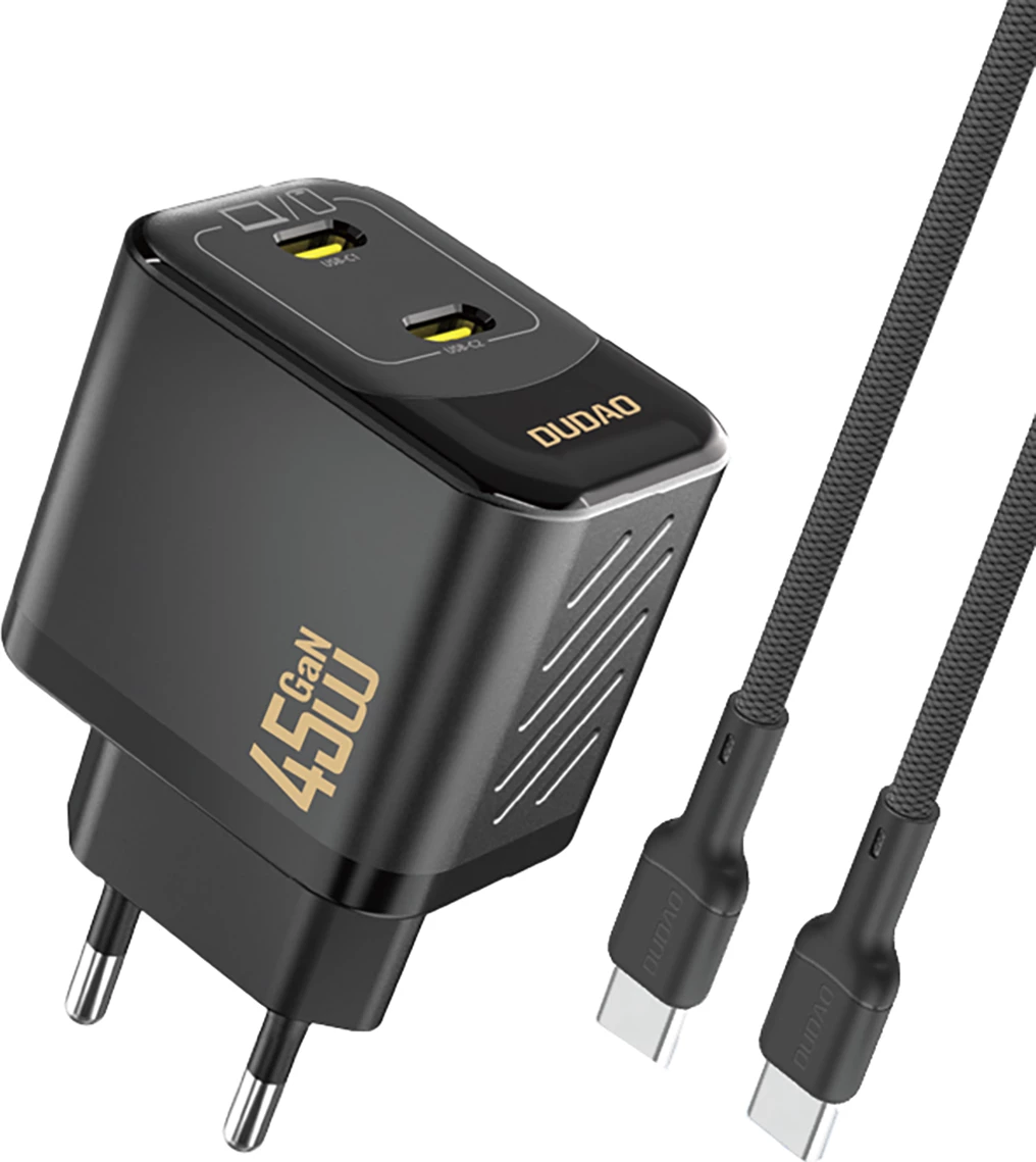 Karikues muri, Dudao A28PCEU, GaN PD 45W 2x USB-C, kabllo USB-C 1m, e zezë