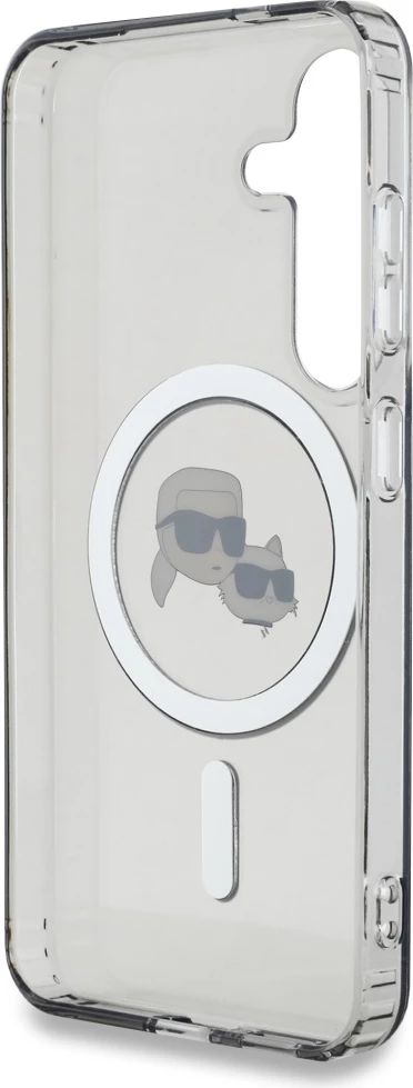 Mbështjellës Karl Lagerfeld Button Karl & Choupette Heads Printed Logo MagSafe për Samsung Galaxy S25, Zi
