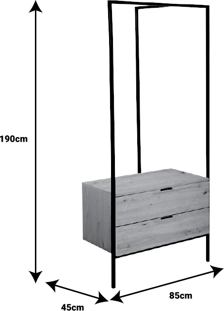 Mobilje hyrëse Keila melaminë, hije natyrale, metal i zi, 85x45x190cm