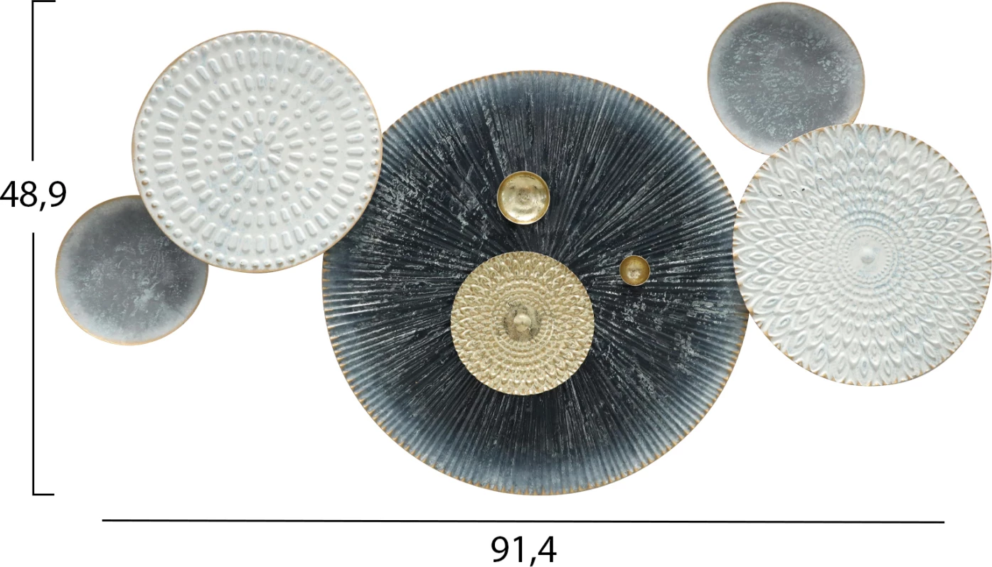 Dekor muri FH7551 metal, forma të ndryshme rrethore, bardhë, gri, ar