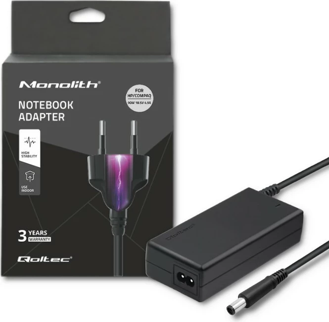 Kasë furnizimi Qoltec 50084.90W për HP Compaq, 90W, 18.5V, 4.9A, 7.4x5.0mm, e zezë