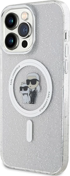 Mbështjellës Karl Lagerfeld Karl&Choupette Glitter MagSafe për iPhone 15 Pro Max, transparent