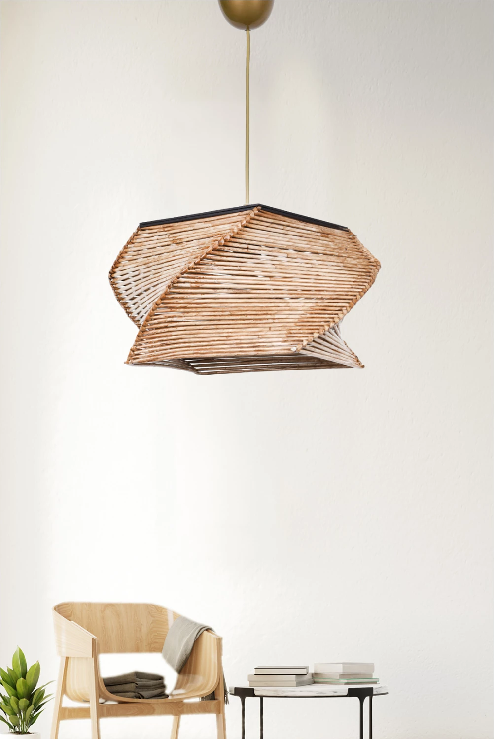 Llambë varëse tavani prej druri dhe bambuje, FH7357, 36x36x65 cm