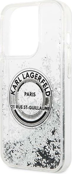 Mbështjellës Karl Lagerfeld Liquid Glitter RSG për iPhone 14 Pro Max 6.7", argjendtë