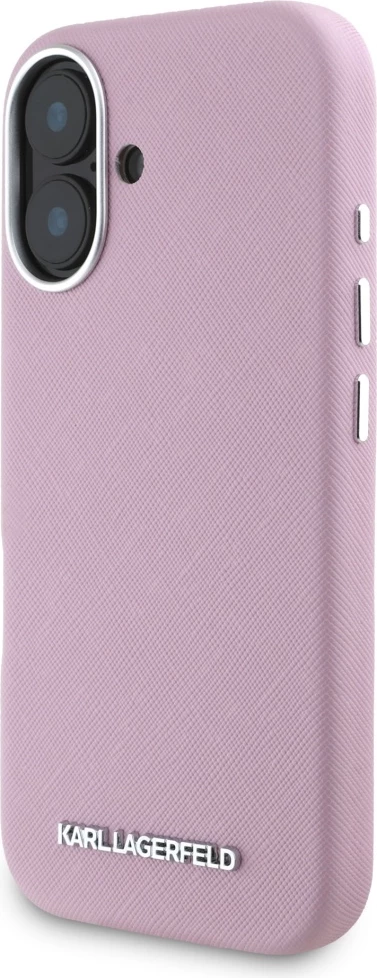 Mbështjellës Karl Lagerfeld Saffiano Full Wrapped Elongated Metal Logo MagSafe për iPhone 16, Rozë