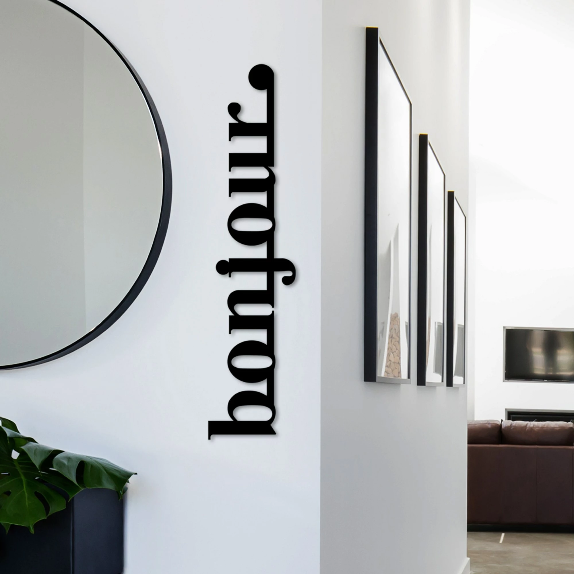 Aksesor dekorativ metalik për mur, Wallity, Bonjour, ngjyrë e zezë, 70x16cm