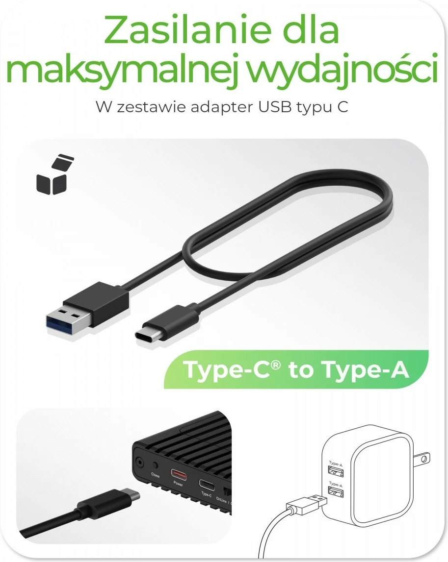 Kasë IcyBox IB-2817MCL-C31 për 2x NVMe SSD, funksion klonimi, e zezë