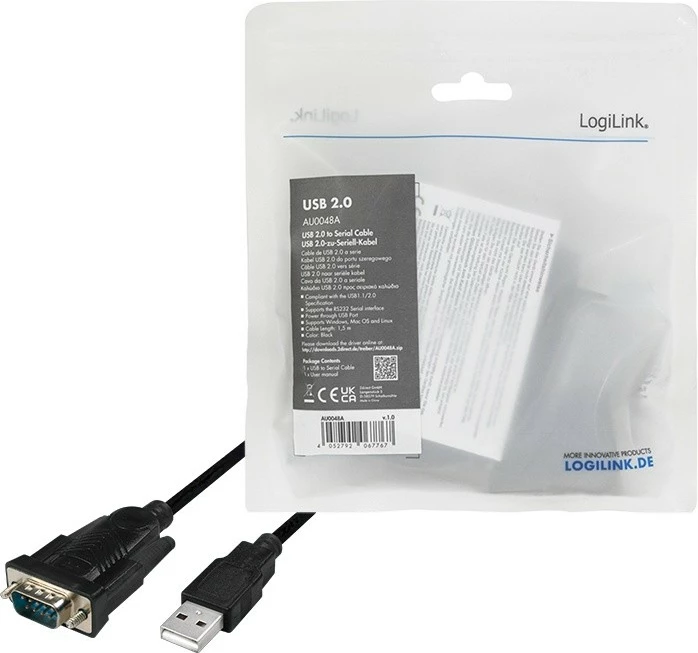 Adapter USB në DB9 Serial LogiLink AU0048A, 1.5m, i zi