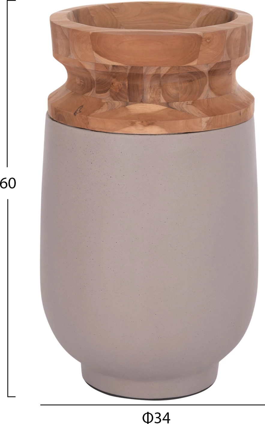 Vazo dekorative dyshemeje LINTER, fibër-cement, ngjyrë gri mat, buzë dru tik, Φ34x60cm