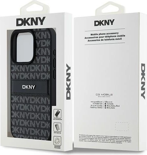Mbështjellës DKNY Mono Stripe & Metal Logo për iPhone 15 Pro, i zi