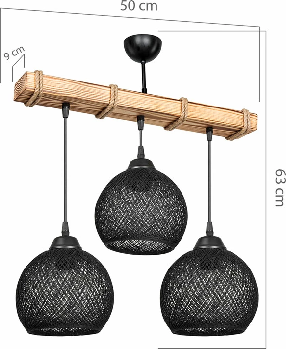 Dritë tavani Fiona Ε27, ngjyrë zezë-natyrale, 50x20x63cm