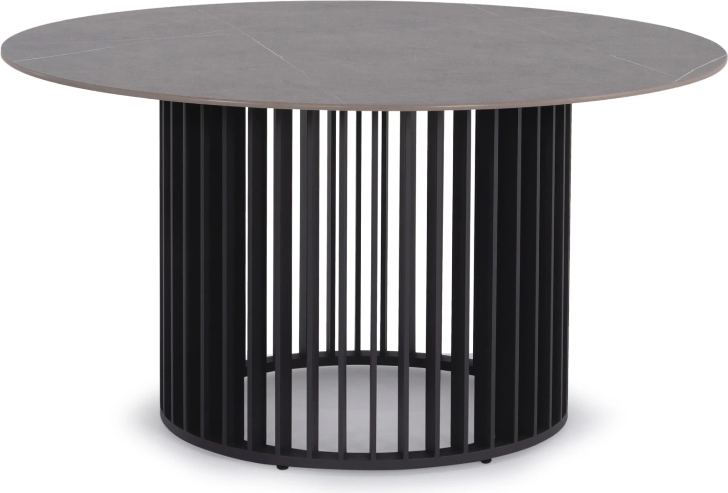 Tavolinë e rrumbullakët për jashtë, alumini anthracite, sipërfaqe gur sinterizuar, pamje mermeri gri, Φ140cm, ETERNITY CD6177