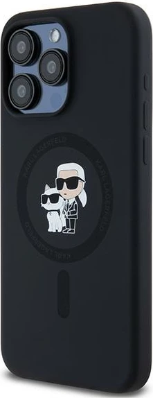 Mbështjellës Karl Lagerfeld Silicone Karl & Choupette Ring MagSafe për iPhone 15 Pro Max, i zi