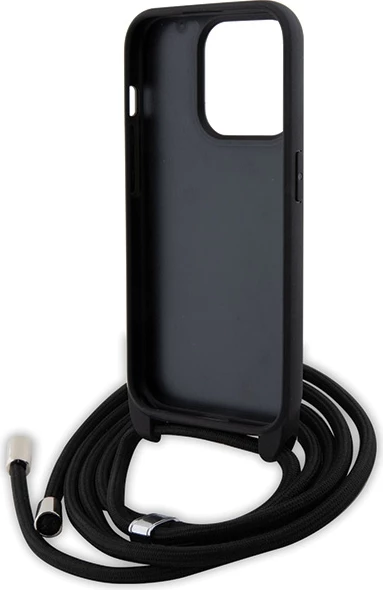 Mbështjellës Karl Lagerfeld Crossbody Saffiano Metal Pin Karl & Choupette për iPhone 15 Pro, e zezë