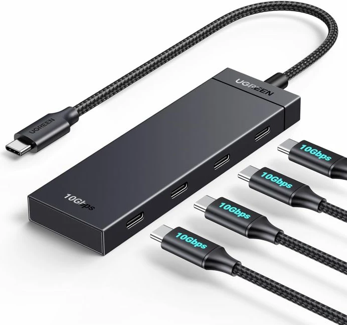 hub USB-C UGREEN 35584, 10Gbps, 4x USB-C 3.2, kabllo 30cm, gri e errët