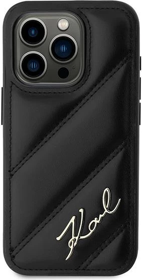 Mbështjellës Karl Lagerfeld Diagonal Quilted Script për iPhone 15 Pro Max, e zezë