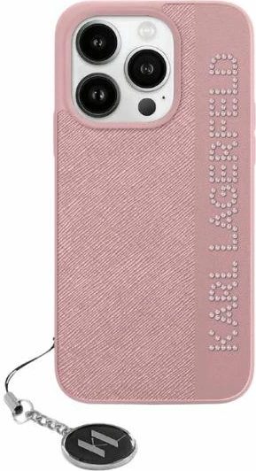 Mbështjellës Karl Lagerfeld Saffiano Rhinestones & Charm për iPhone 15/14/13, Rozë