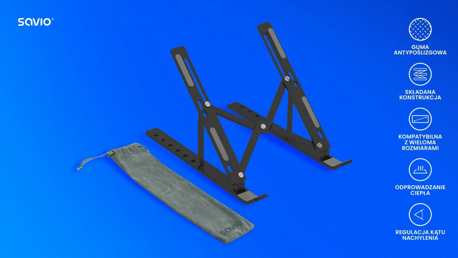 Mbajtës portativ për laptop/tablet Savio PB-05, alumini, i zi