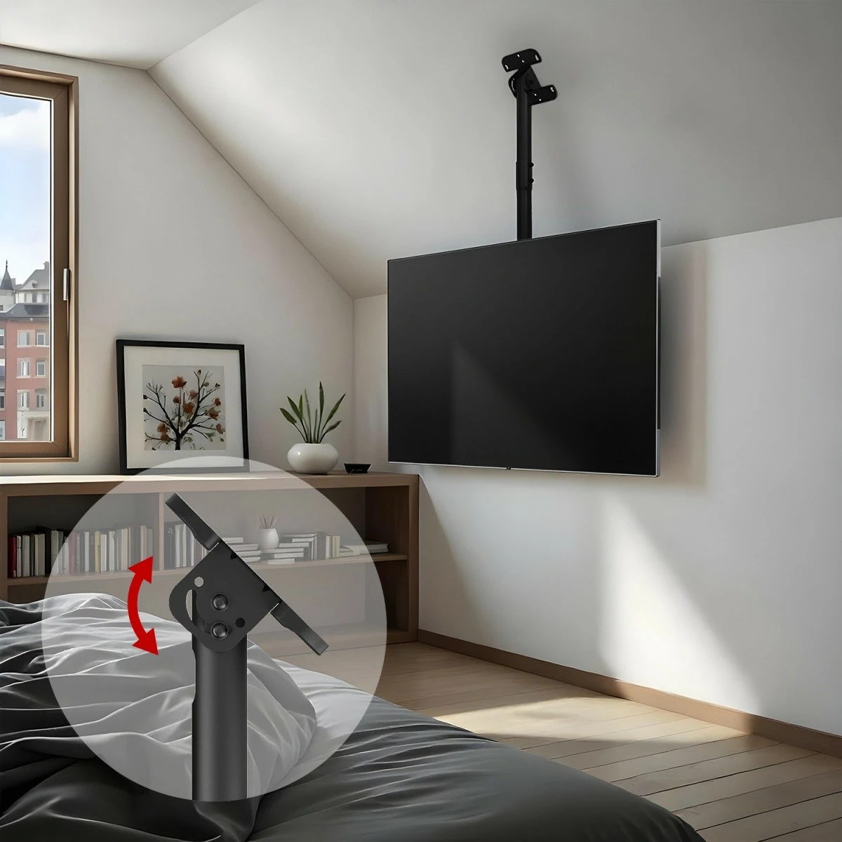 Mbajtës tavani për TV Maclean MC-112B, deri 60kg, VESA 600x400, i zi