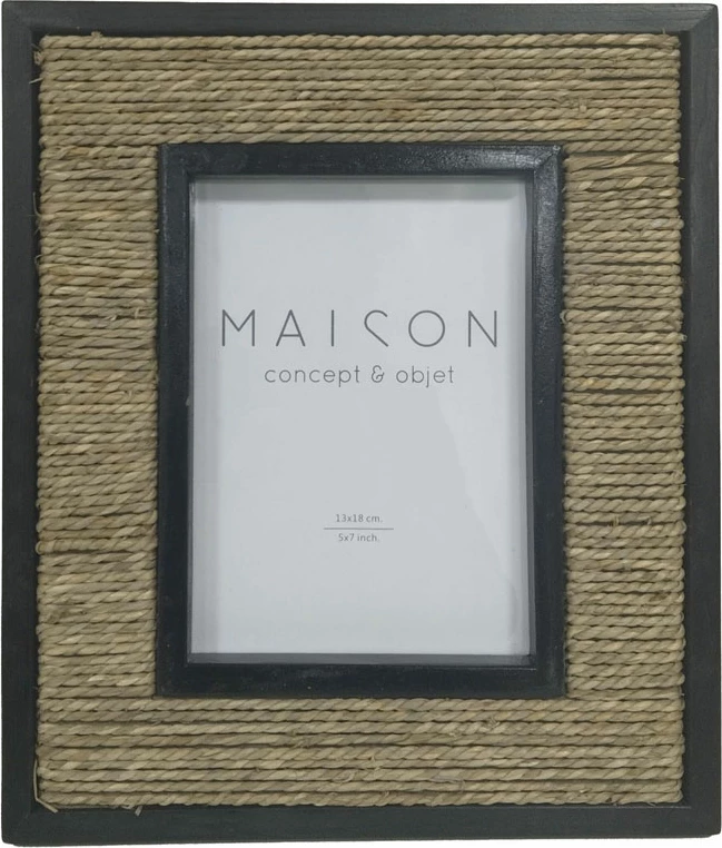 Kornizë foto JUNO, 29x25x2 cm, kashtë deti, ngjyrë natyrale dhe e zezë, xham