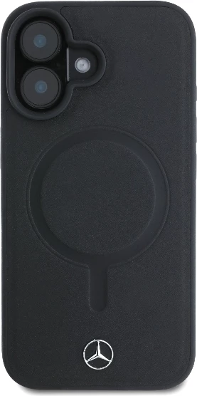 Mbështjellës Mercedes Plain Smooth Leather MagSafe për iPhone 16, i zi