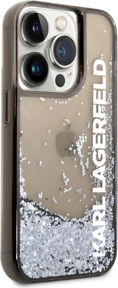 Mbështjellës Karl Lagerfeld Liquid Glitter Elong për iPhone 14 Pro, i zi