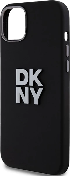 Mbështjellës DKNY Liquid Silicone Metal Logo për iPhone 15 Plus / 14 Plus, e zezë